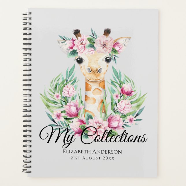 Agenda Aquarela GIRAFFE Boho Flores Rosa Meninas Chamadas (Frente)