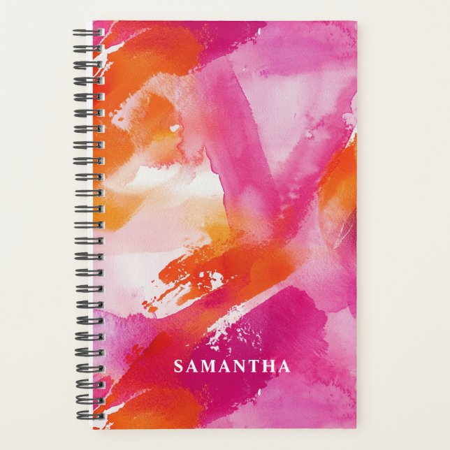 Agenda Aquarela Laranja Rosa  (Frente)