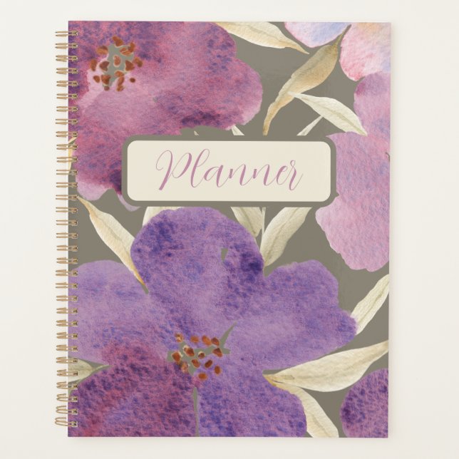 Agenda Aquarela Lilas em Fundo Verde (Frente)