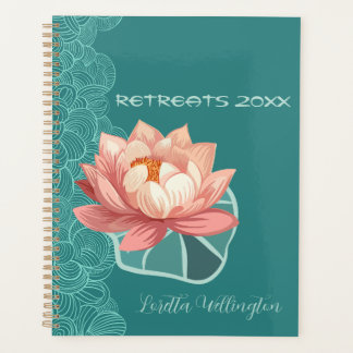 Agenda Aquarela Lótus Pêssego em Azul Personalizado