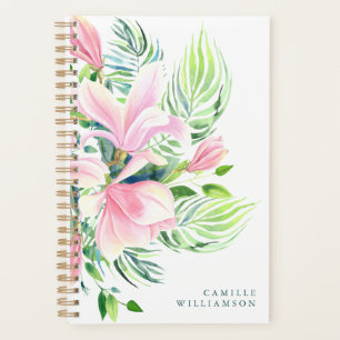 Agenda Aquarela Magnolia Flor a Rosa Personalizado