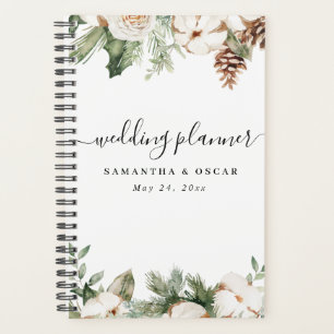 Agenda Aquarela Palha Verde de inverno Flores Brancas