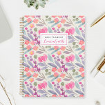Agenda Aquarela Puro Floral<br><div class="desc">Notebook planejado personalizado com padrão floral púrpura de cor d'água com nome personalizado.</div>