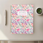Agenda Aquarela Puro Floral<br><div class="desc">Notebook planejado personalizado com padrão floral púrpura de cor d'água com nome personalizado.</div>