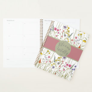 Agenda Aquarela Rosa e Sage Bloom Selvagem