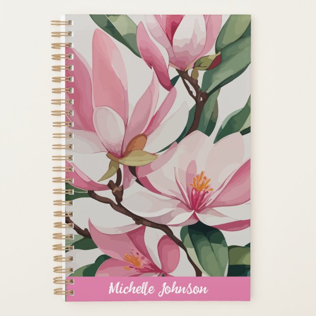 Agenda Aquarela Rosa Magnolia Arte Moderna (Frente)