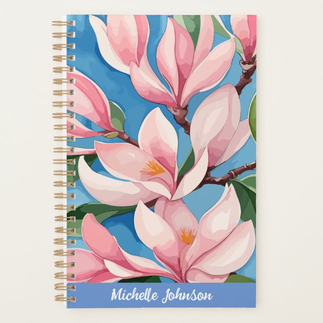 Agenda Aquarela Rosa Magnolia Arte Moderna (Frente)