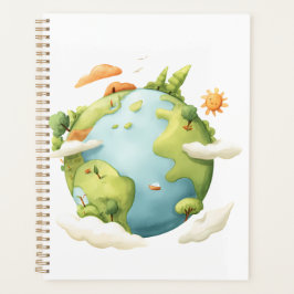 Agenda Aquarela Terra - Cartoon Terra com Elemen Natureza