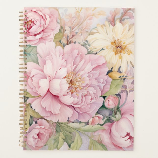 Agenda Aquarelas de peônias rosa lindas. (Frente)