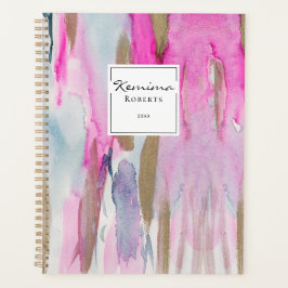 Agenda Aquarelas Rosa Azul Moderno Pinceladas Elegantes