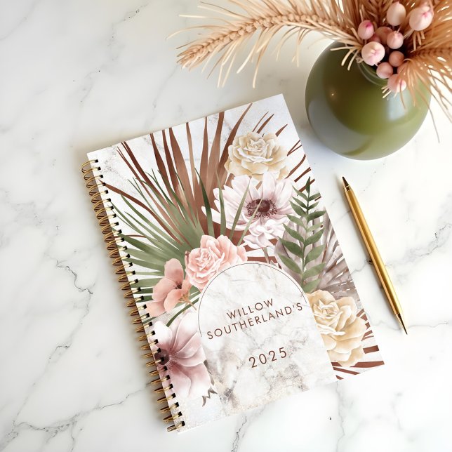 Agenda Arco Fotográfico Floral da Boêmia Moderna (Modern Chic Bohemian Watercolor Florals Photo Arch Planner)