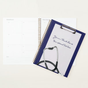 Agenda Área de transferência médica azul com estetoscópio