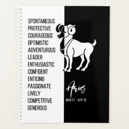 Agenda Aries Sinal Zodiac, Preto e Branco