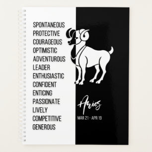 Agenda Aries Sinal Zodiac, Preto e Branco