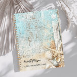 Agenda Aroma de areia azul de praia 2025<br><div class="desc">Um cenário de praia rústico. Madeira derivada,  areia,  concha e estrelas. Personalize e adicione seu nome e um texto.</div>