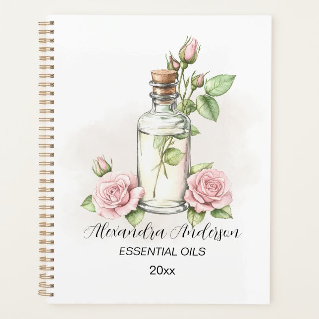 Agenda Aromaterapia Floral com Rosa de Aquarela Óleos Ess (Frente)