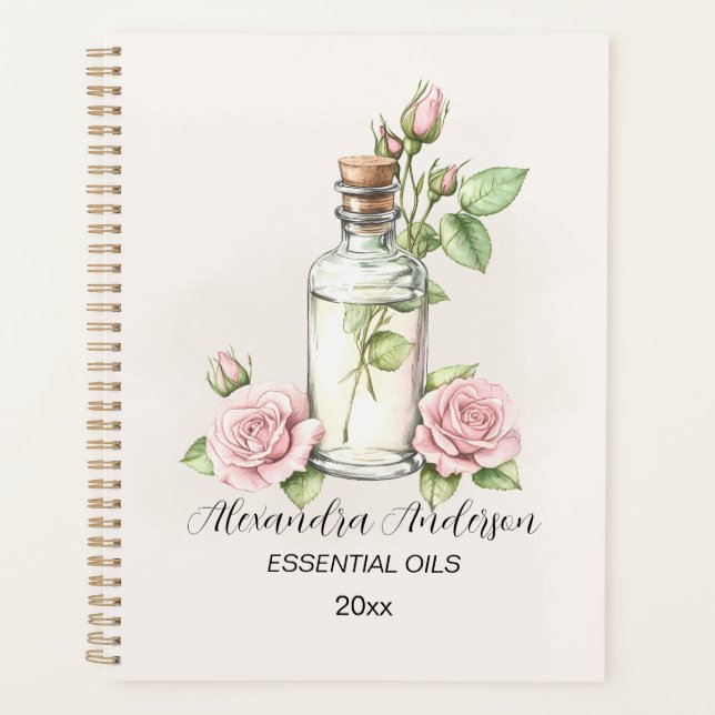 Agenda Aromaterapia Floral com Rosa de Aquarela Óleos Ess (Frente)