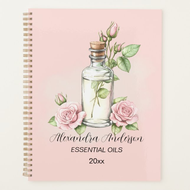 Agenda Aromaterapia Floral com Rosa de Aquarela Óleos Ess (Frente)