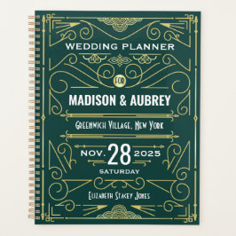 Agenda Art Deco Dourado 1920 Verde Gatsby Casamento