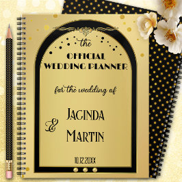 Agenda Art Deco Dourado Casamento de Confetti Preto