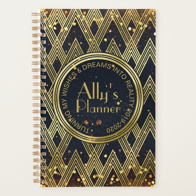 Agenda Art Deco Gatsby Glitter Geométrico Monograma (Frente)