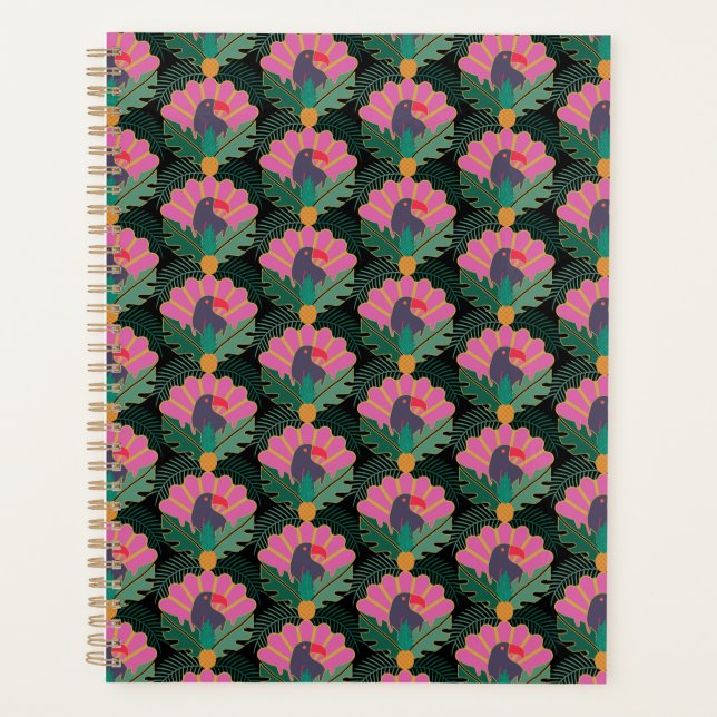 Agenda Art Deco Toucans Tropicais e Ananás (Frente)