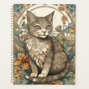 Agenda Art Nouveau Estilo Bonito Gato com Flores