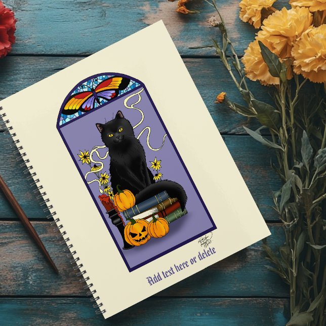 Agenda Art Nouveau Gato Preto Abóbora Roxo Outono Amarelo (Criador carregado)