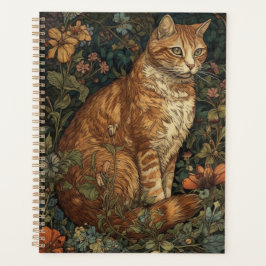 Agenda Art Nouveau Style Cat em um Jardim