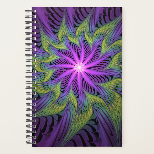 Agenda Arte abstrata fractal moderna flor roxa verde (Frente)