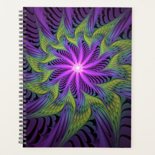 Agenda Arte abstrata fractal moderna flor roxa verde