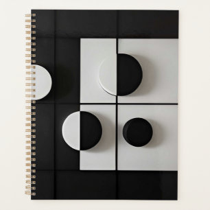 Agenda Arte abstrata geométrica minimalista em preto e br