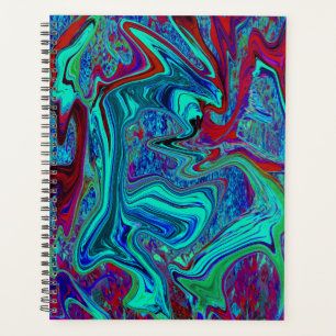 Agenda Arte Abstrata Retro Groovy em Azul e Vermelho