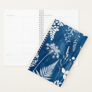Agenda Arte Botânica de Samambaia em Azul Cianotipia Índi