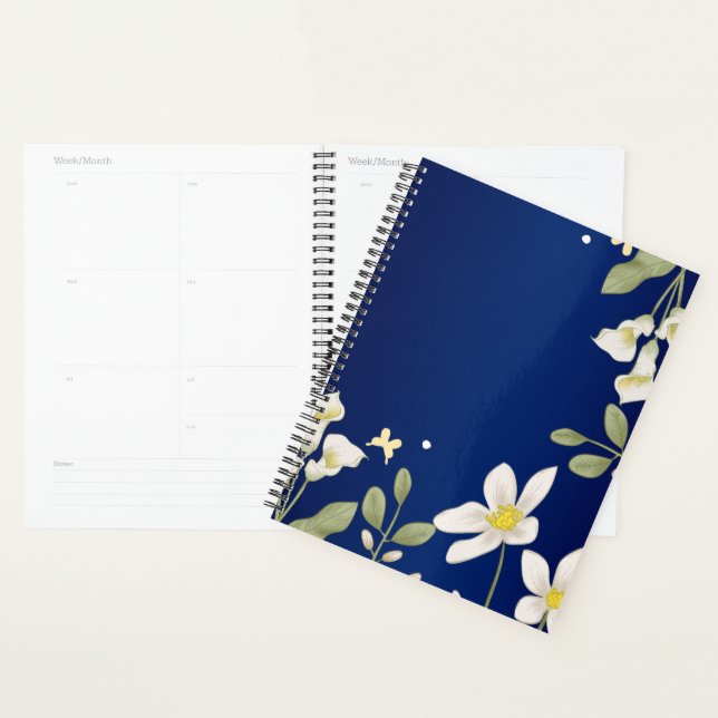 Agenda Arte Botânica Floral Azul Elegante (Exibição)