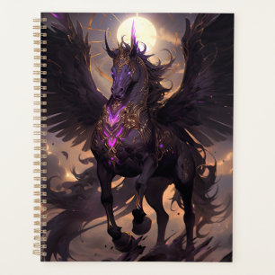 Agenda Arte de Fantasia em Unicórnio Roxo Negro