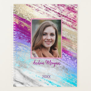 Agenda Arte de Foto/Nome/Ano/Teal Magenta Roxo Dourado DI