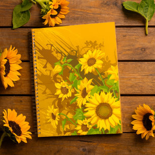 Agenda Arte de Girassol Grunge Negrito Rústico Floral Ama