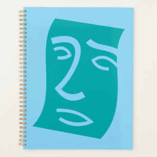 Agenda Arte de Linha Facial Abstrata Moderna Verde Azul