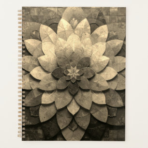 Agenda Arte de Mandala Dourado Antigo com Flor Texturizad