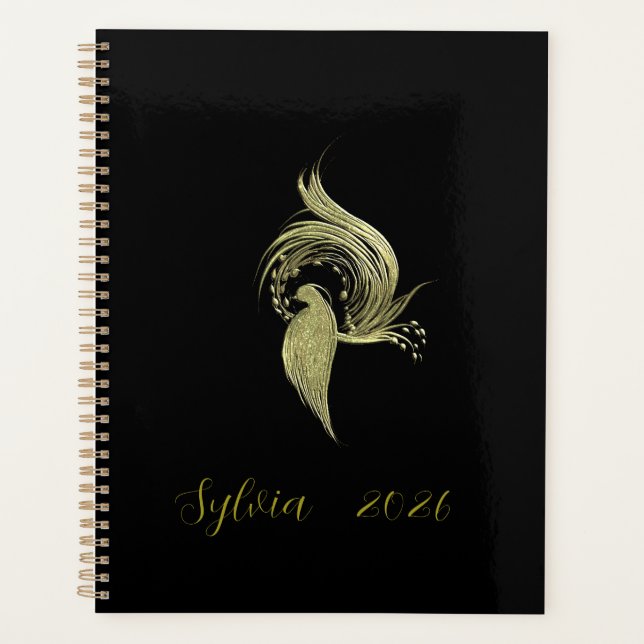 Agenda Arte de Natureza Elegante em caderno Preto (Frente)