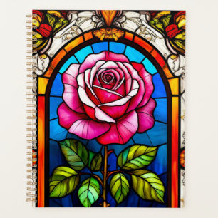 Agenda Arte de Vidro Manchado Elegante de uma Rosa Vibran
