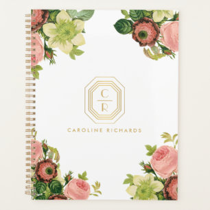 Agenda Arte Dourada Deco Monograma Vintage Florals Nomeaç