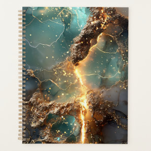 Agenda Arte Dourada e Teal Marmoreada