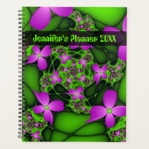Agenda Arte Floral Abstrato Moderno Neon Rosa Verde Nome