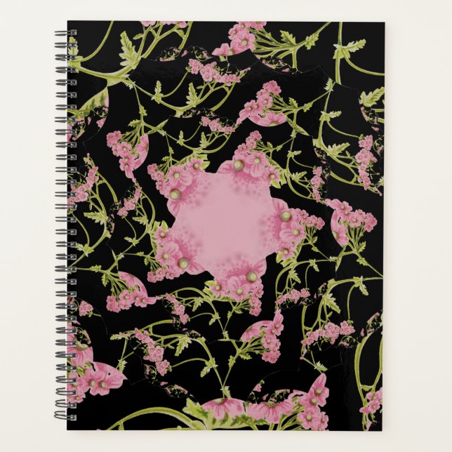 Agenda Arte fractal de Achillea, rosa e negra (Frente)
