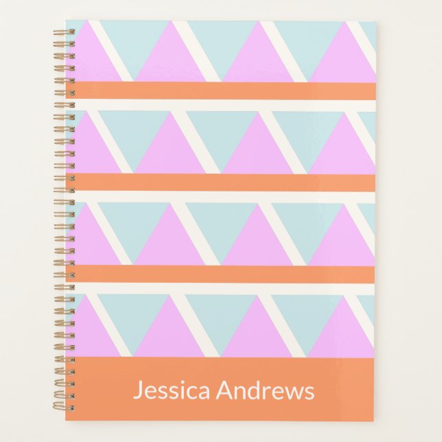 Agenda Arte Geométrica Laranja Cor-de-Rosa Azul Pastel Pe (Frente)