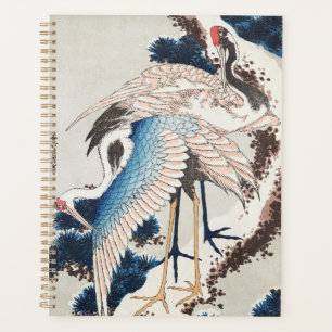 Agenda Arte Japonês de Hokusai Duas Grous Pinheiro Nevado