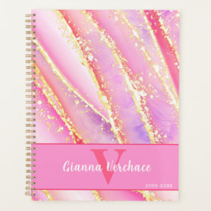 Agenda Arte Marble Dourada Púrpura Rosa