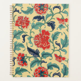 Agenda Arte Nova Antiga Chinoiserie Floral Vermelho Chinê
